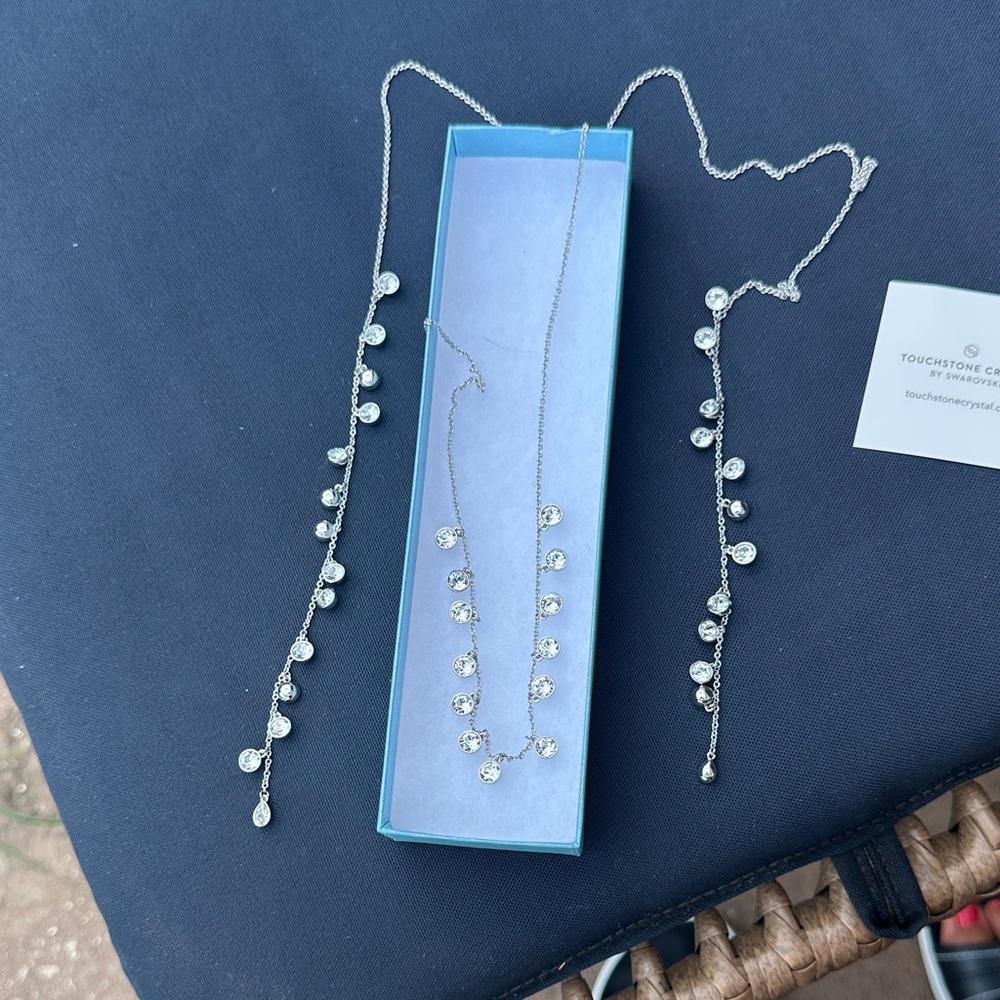 Touchstone Crystal Silver Necklace Set with Clear Accents